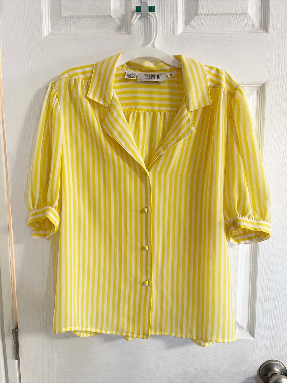 Vintage Yellow and White Striped Button-Front Blouse M